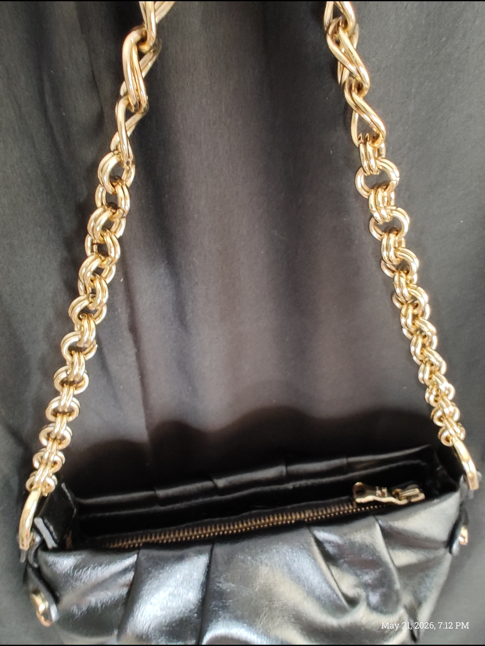 Simply Vera Vera Wang Black Shoulder Bag with Gold Chain